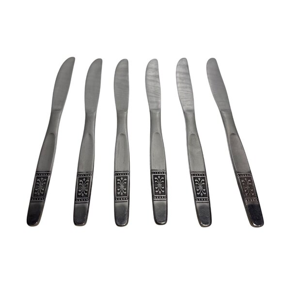 6 National Stainless Butter Knives Elegant Fleur-De-Lis Handle Design Japan - Picture 1 of 7